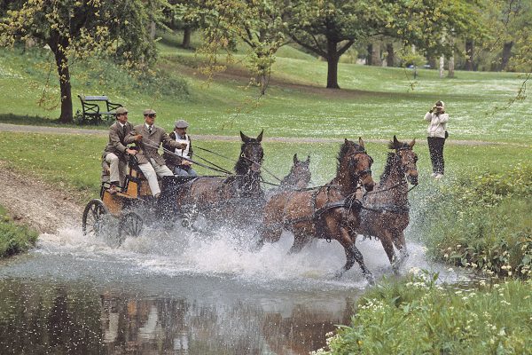The late HRH Prince Philip of Great Britain competing in driving.