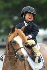 A Welsh Mountain Pony (Section A) with a young rider