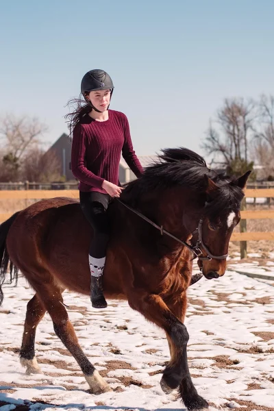 Leslie riding Hermes bareback.