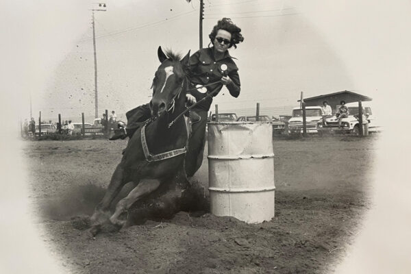 A barrel racing photo from 1970