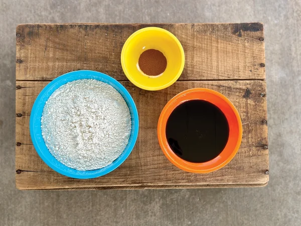 The ingredients: flour, molasses, and cinnamon.