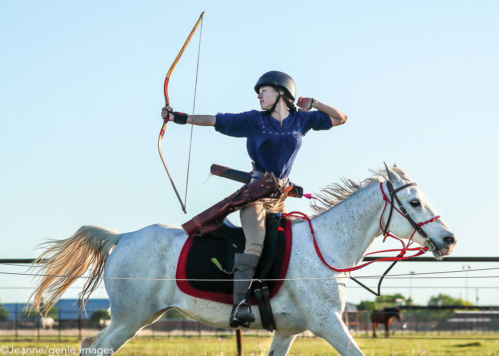 Gracie Waymer practicing mounted archery