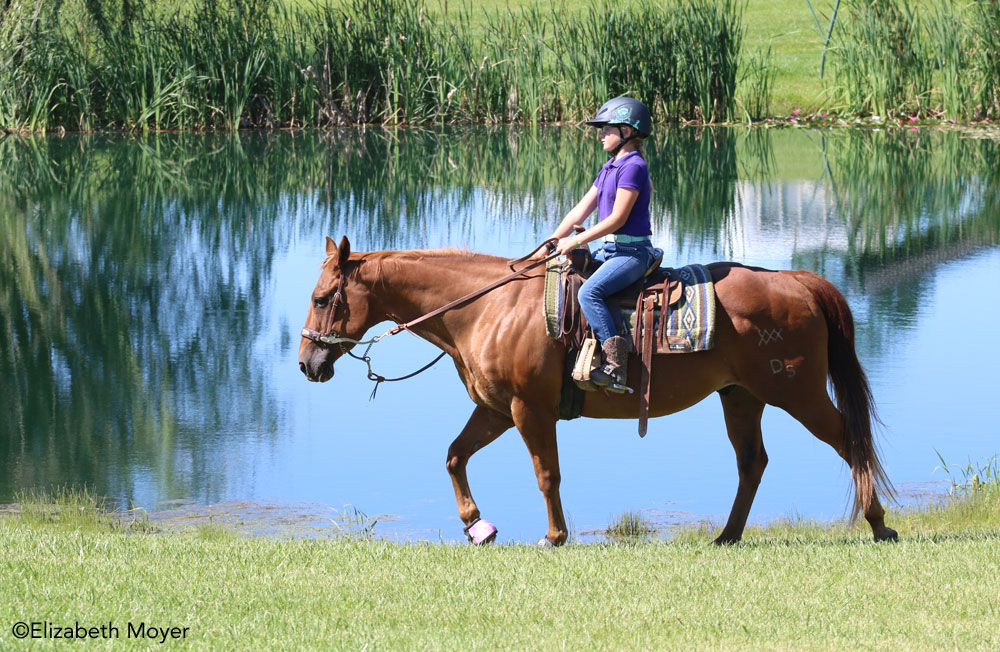 Young girl trail riding