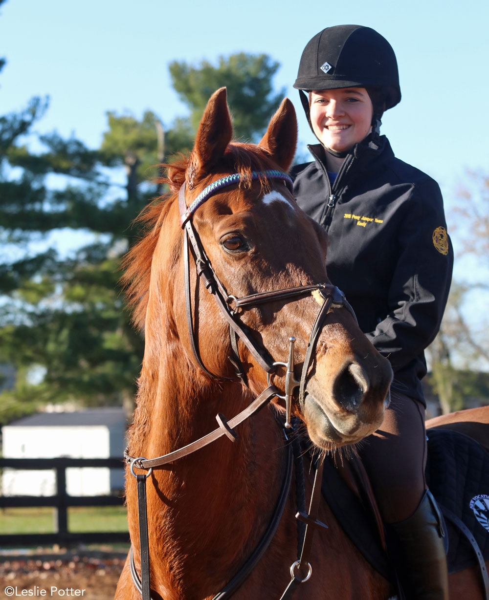 New Vocations Pony Club Challenge competitor Keely Bechtol is working with her adopted OTTB, Whiskey.