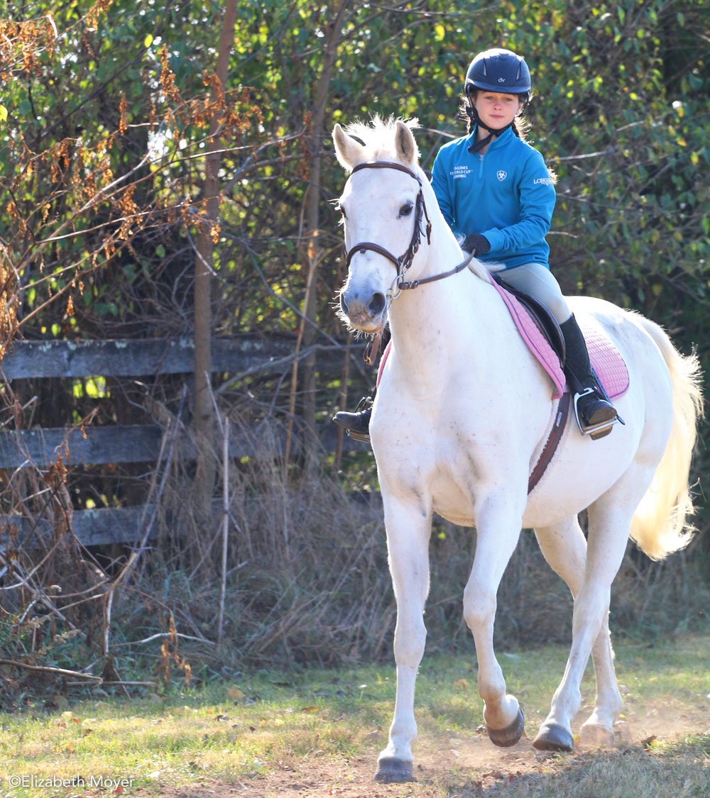 Young rider on a white horse