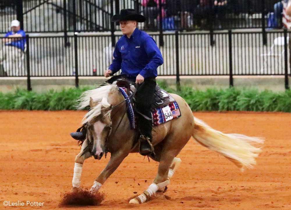 Cade McCutcheon and Custom Made Gun performing a spin in reining competition at the FEI World Equestrian Games Tryon 2018