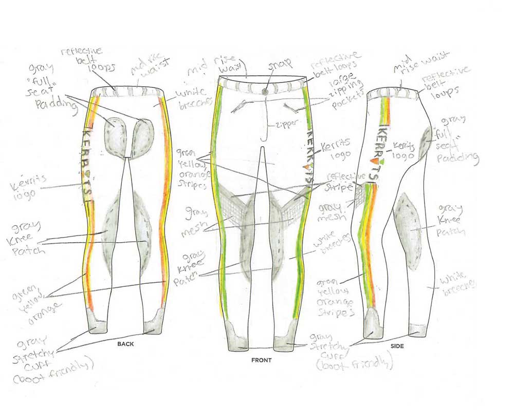 Cora's winning Kerrits Jr. Designer Contest breeches design
