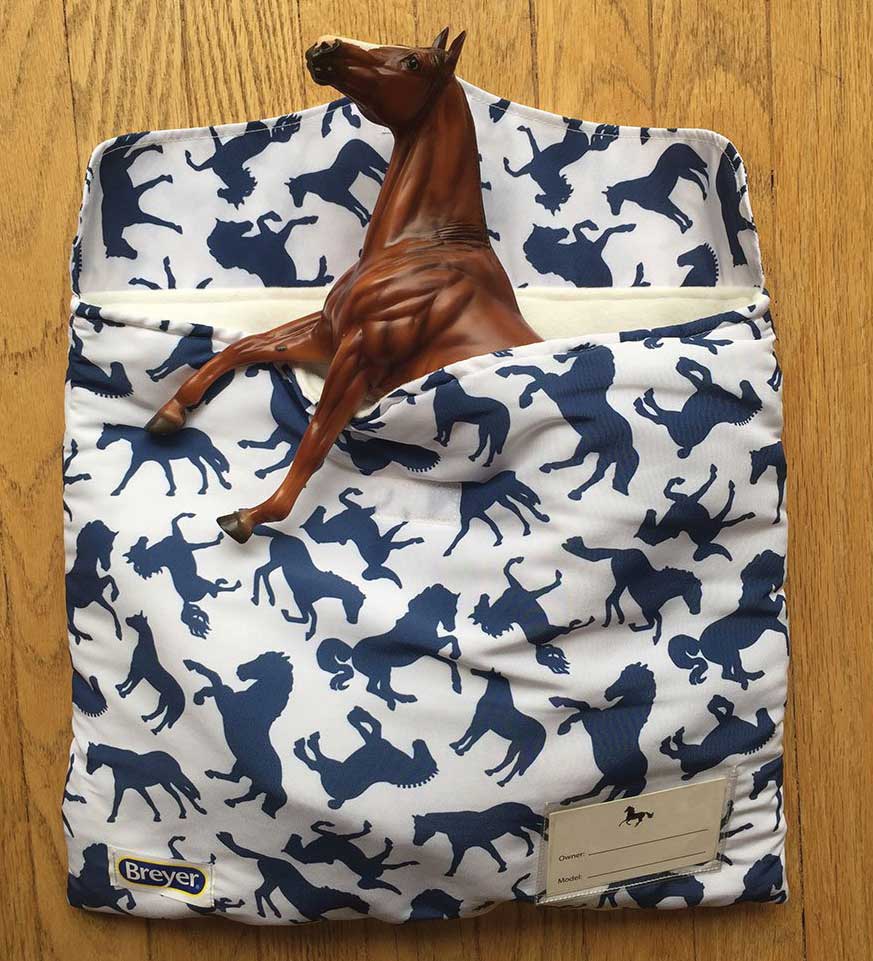 Breyer model horse in a Breyer pony pouch