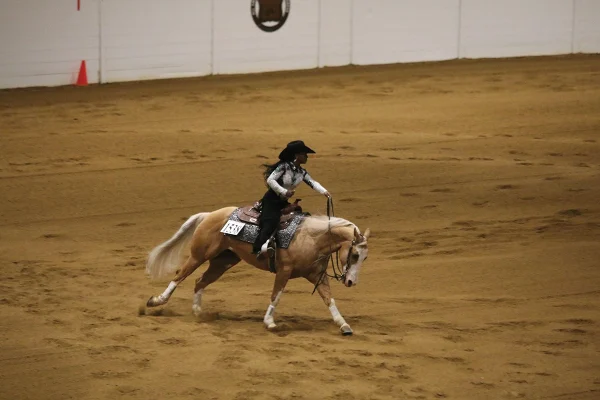 Competing at a reining show.