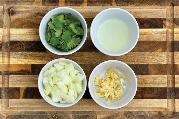 Bowls of ingredients.