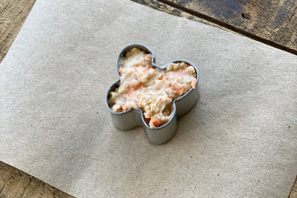 Carrot cookie ingredients in cookie cutter to prepare as horse treat