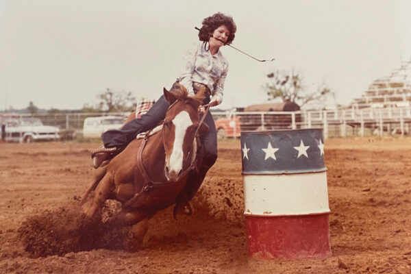 A barrel racer in the 1970s