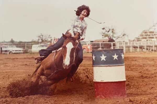 A barrel racer in the 1970s