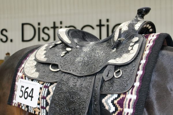 A black western saddle.