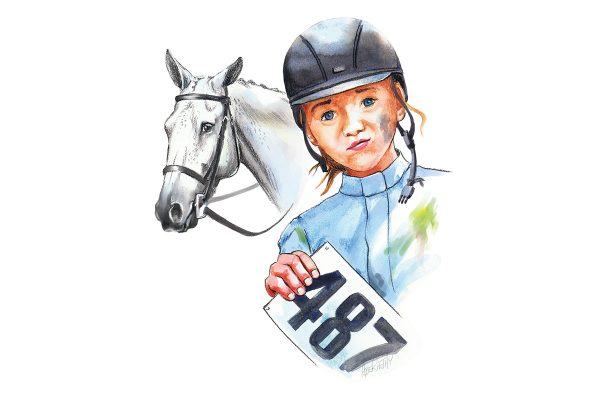 An illustration of Molly and her horse in this short story about a horse show