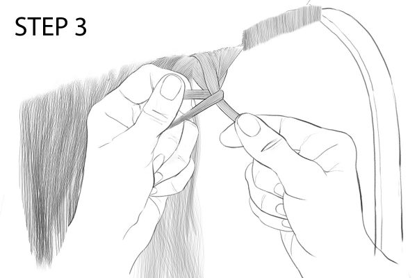 Illustration of crossing mane sections. This is a step of how to do a running braid in a mane.