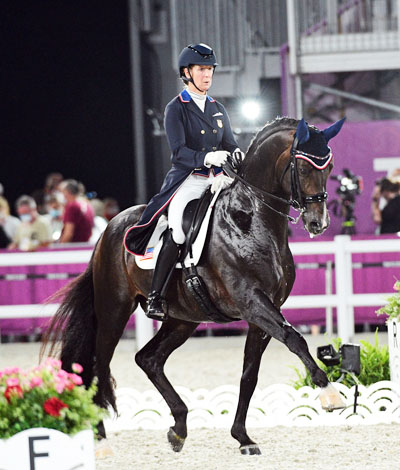Sabine Schut-Kery and Sanceo in the Grand Prix Special at the Tokyo Olympics. Team Silver medal