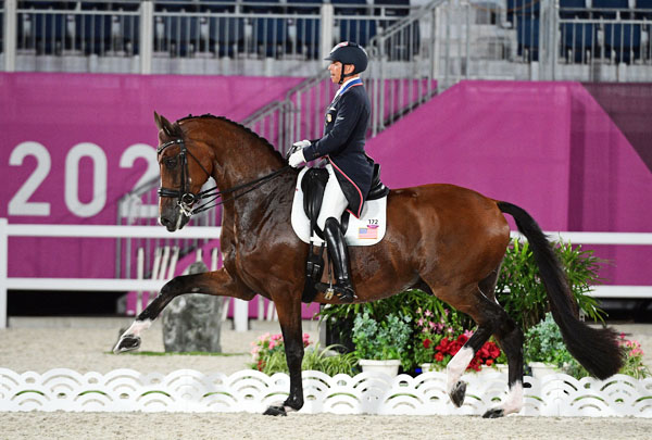 Steffen Peters and Suppenkasper in the Grand Prix Special at the Tokyo Olympics. Team Silver medal