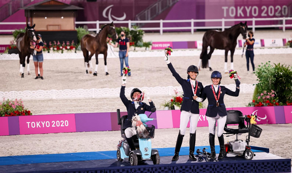 Team USA with their team bronze medal at the 2020 Tokyo Paralympics. Photo Courtesy U.S. Equestrian